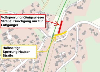 Sperrungen wegen Umverlegung von Versorgungsleitungen (Skizze: Staatliches Bauamt Weilheim)