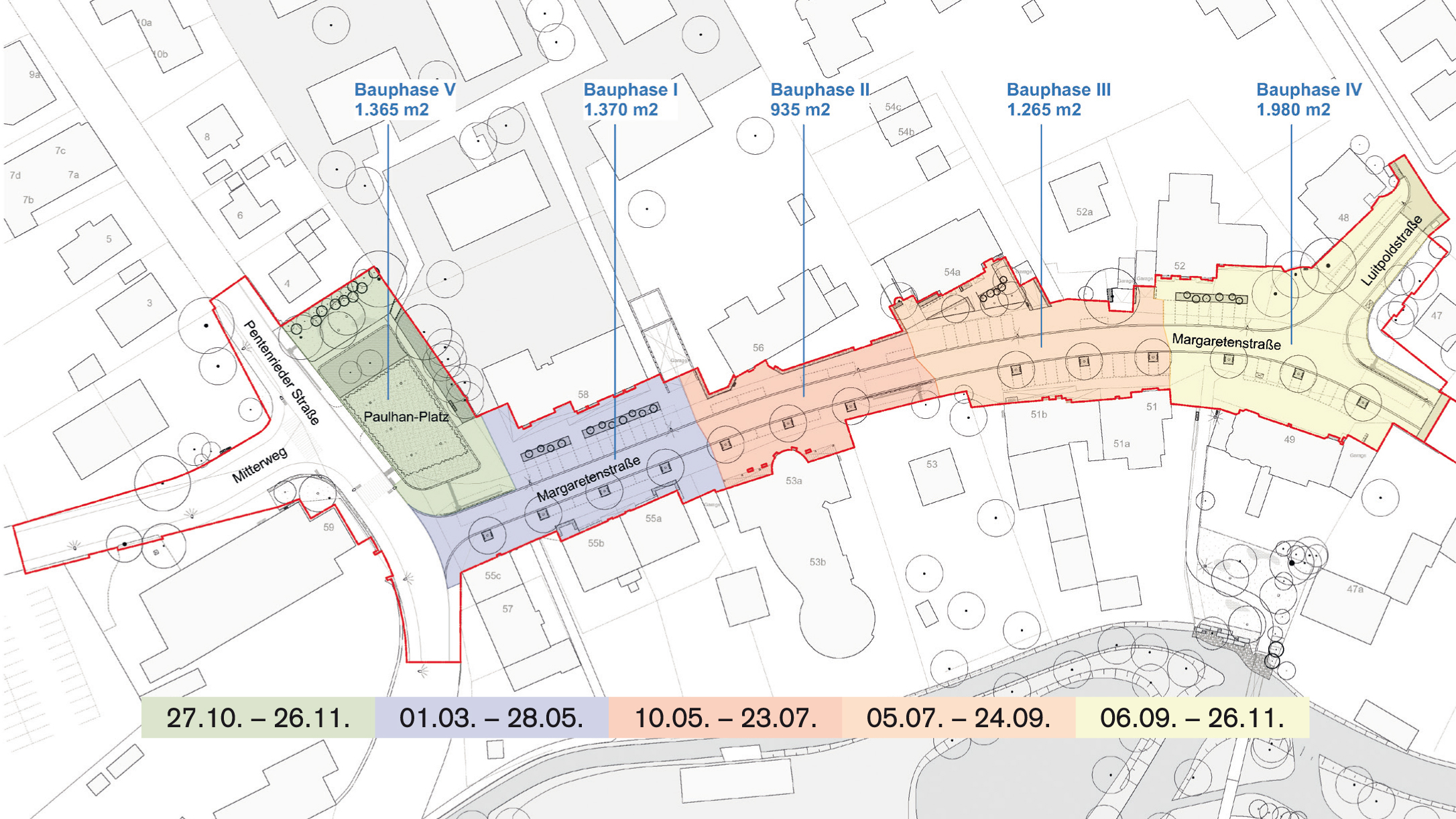 Zwischen 1. März und Ende November 2021 erfolgt der Umbau der Kraillinger Ortsmitte in fünf Abschnitten, von denen immer jeweils nur einer gesperrt sein wird.